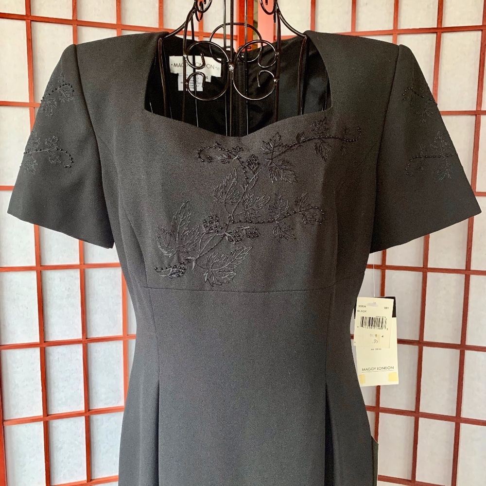 Maggy London Black Embellished Career Midi NWT